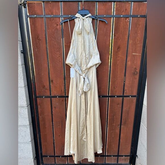 NWT Reformation Ivory Alani Silk Side Slit Backless Halter Maxi Dress size 14 - Picture 3 of 12